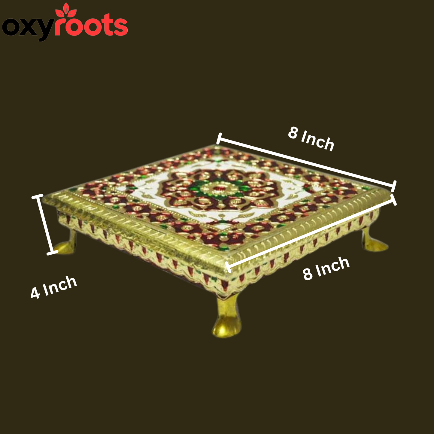 Aluminium Meenkari Metal Leg Bajoth 8 inch chauki