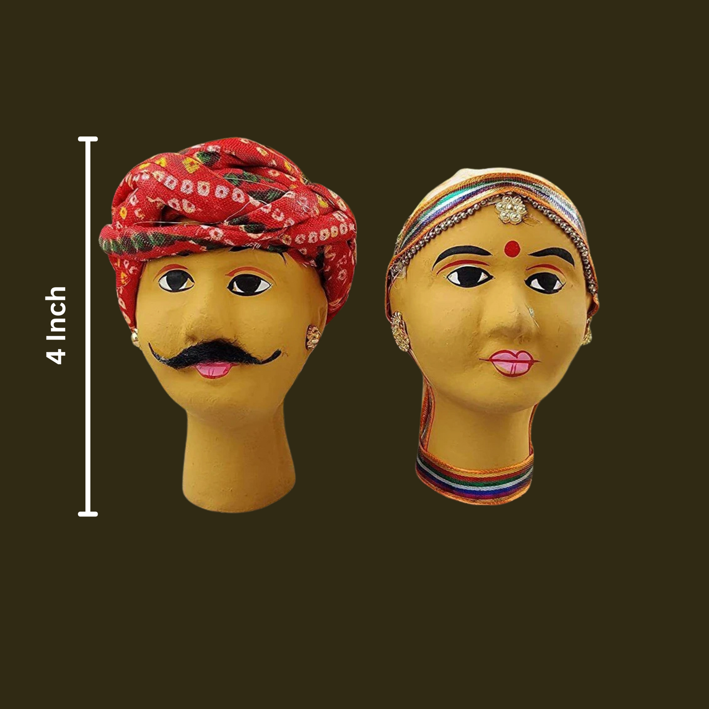 Beautiful Clay And Fabric Rajasthani Pair Face Puppet Showpiece