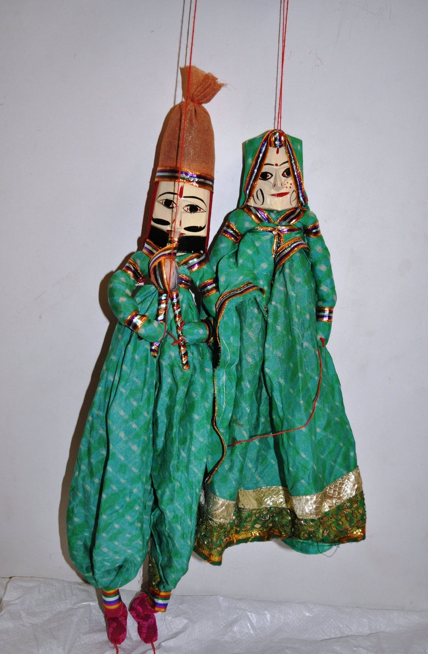 Wooden Colorful Face String Puppet Kathputli In Pair 18 inch