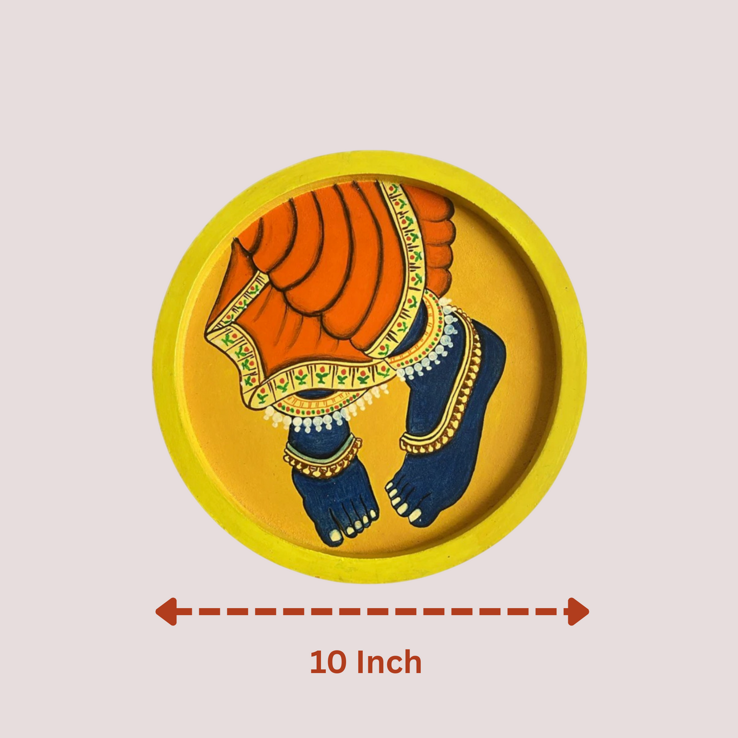 Divine Krishna Feet Hand-Painted Wooden Plate