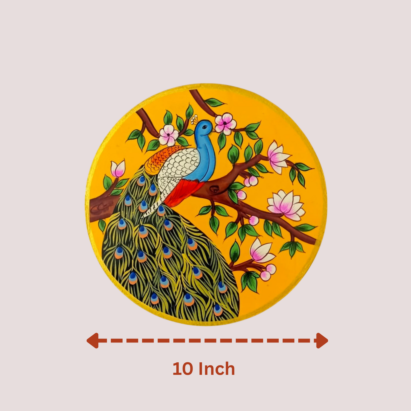Hand-Painted Peacock Wooden Wall Plate – Floral Grace