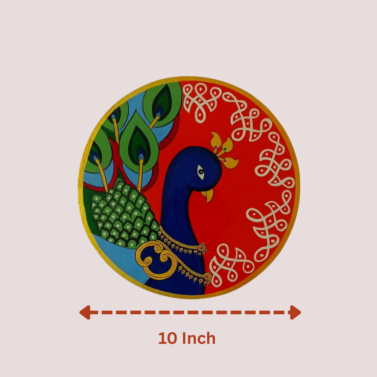 Hand-Painted Pichwai Wooden Wall Plate-Peacock