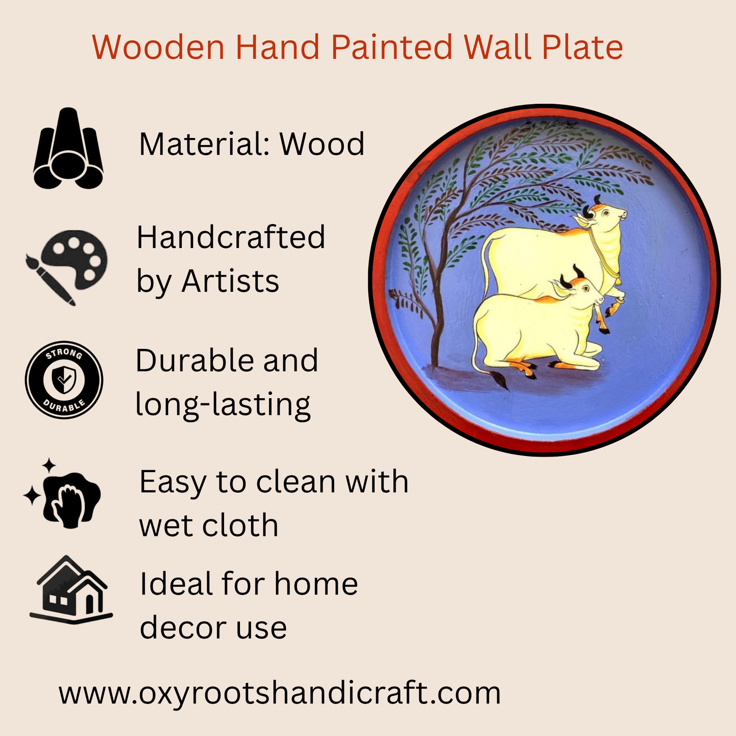 Wooden Round Plate Cows Resting Under Tree