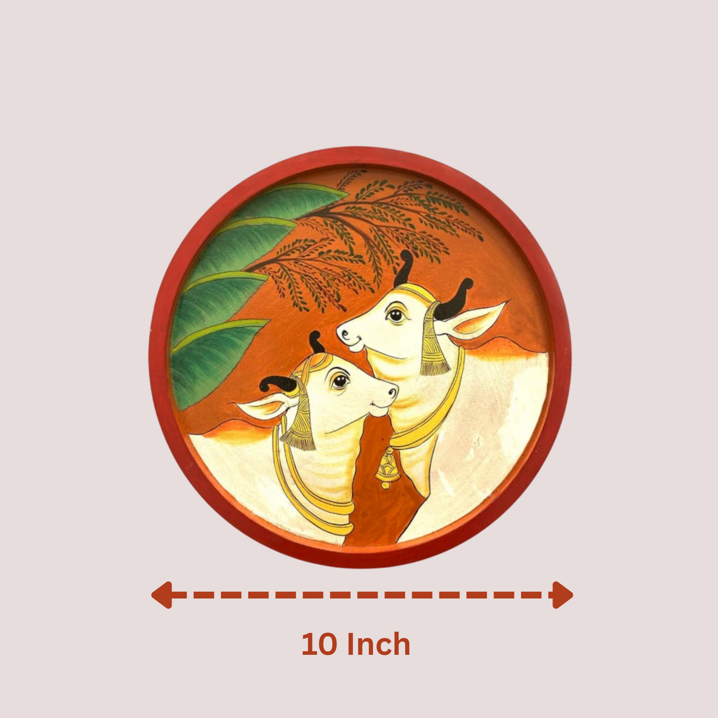 Hand Painted Wooden Round Plates Wall Cow Design