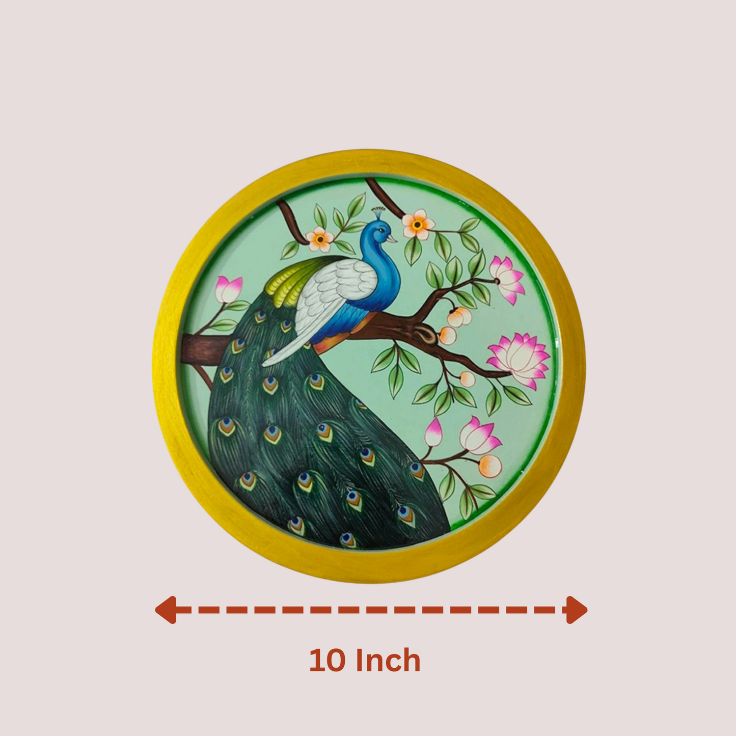 Hand-Painted Wooden Wall Plate-Regal Peacock Design