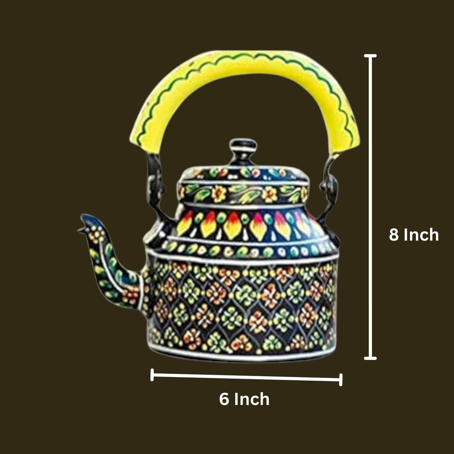 Hand Painted Aluminum Tea Kettle With Wooden Troly Set