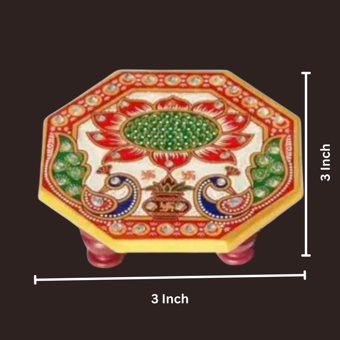 Marble Octagonal Chowki With Peacock Design set of two pc