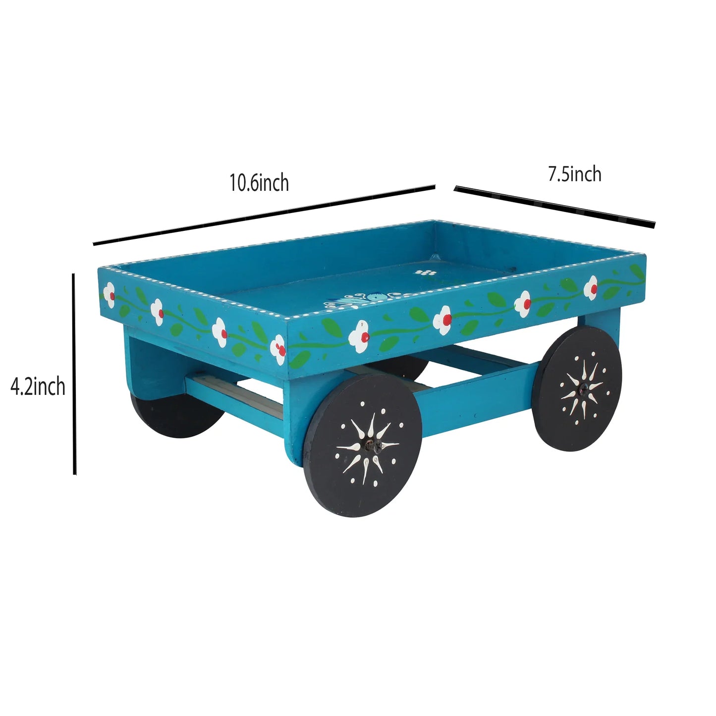 Wooden Handpained Tea Thela Serving Table Trolley-Blue