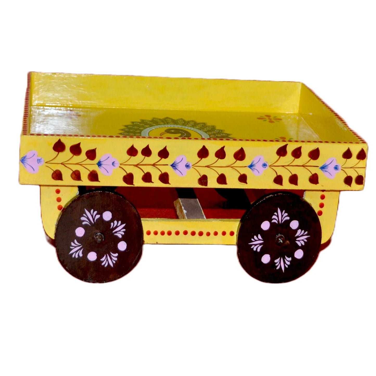 Wooden Handpained Tea Thela Serving Table Trolley-Yellow