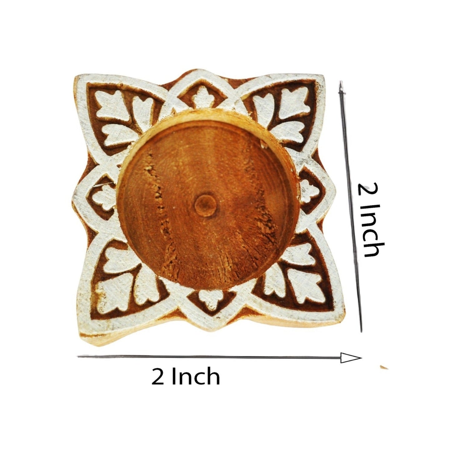 Wooden Small hand Block Diya square Shape pair