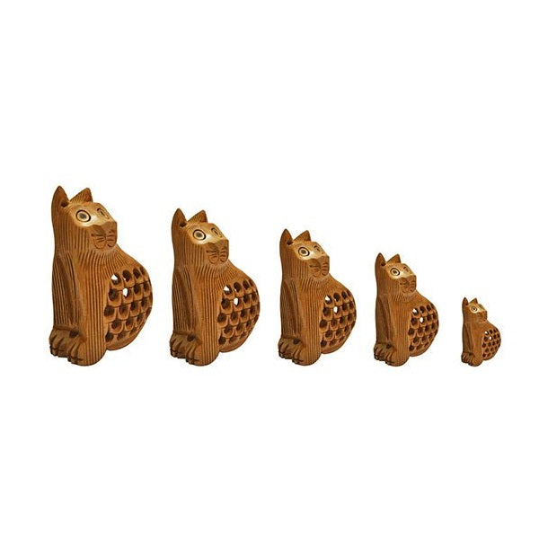 Wooden Cat Jali Antique Showpiece Set Of 5 Pcs
