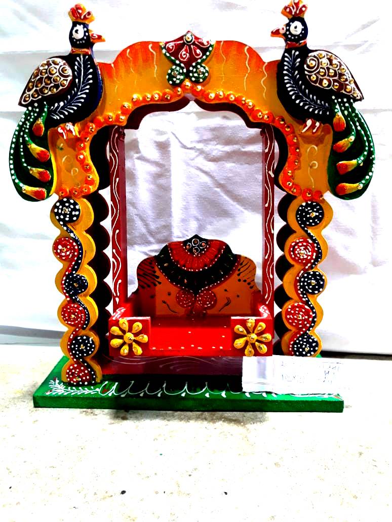 Wooden Peacock Swing Jhula for Laddu Gopal Krishna