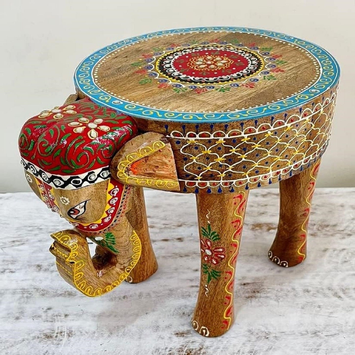 Wooden Elephant Stool In 12 Inch