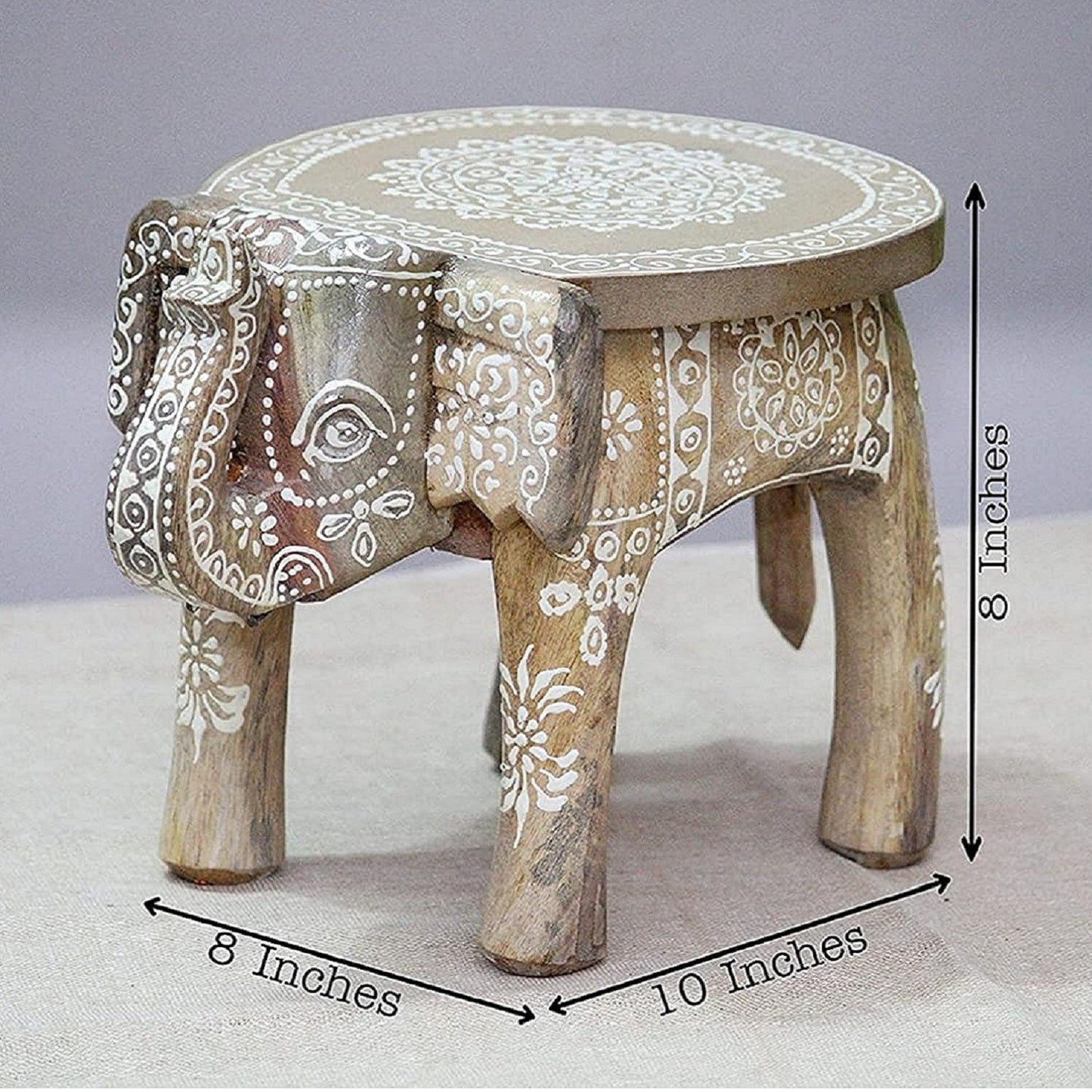 Wooden Natural White Colour Elephant Stool In 8 Inch