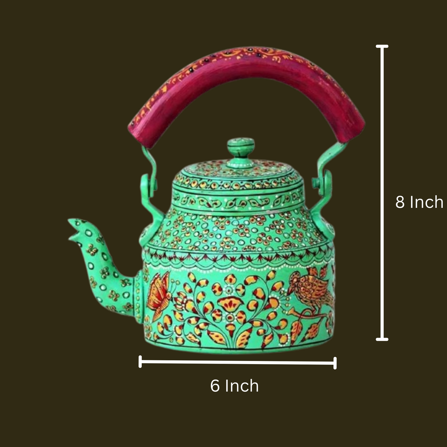 Hand Painted Aluminum Tea Kettle Flower Design