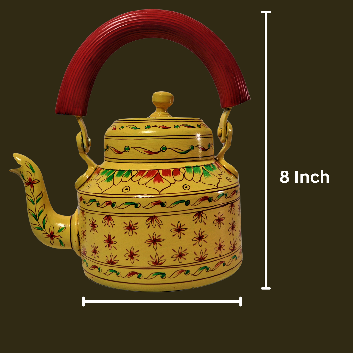 Aluminum Painted Tea Kettle With Cheerful Floral Design