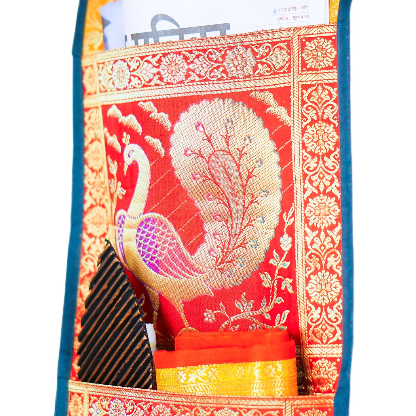 Double Pocket Peacock Design Wall Hanging Magazine Holder