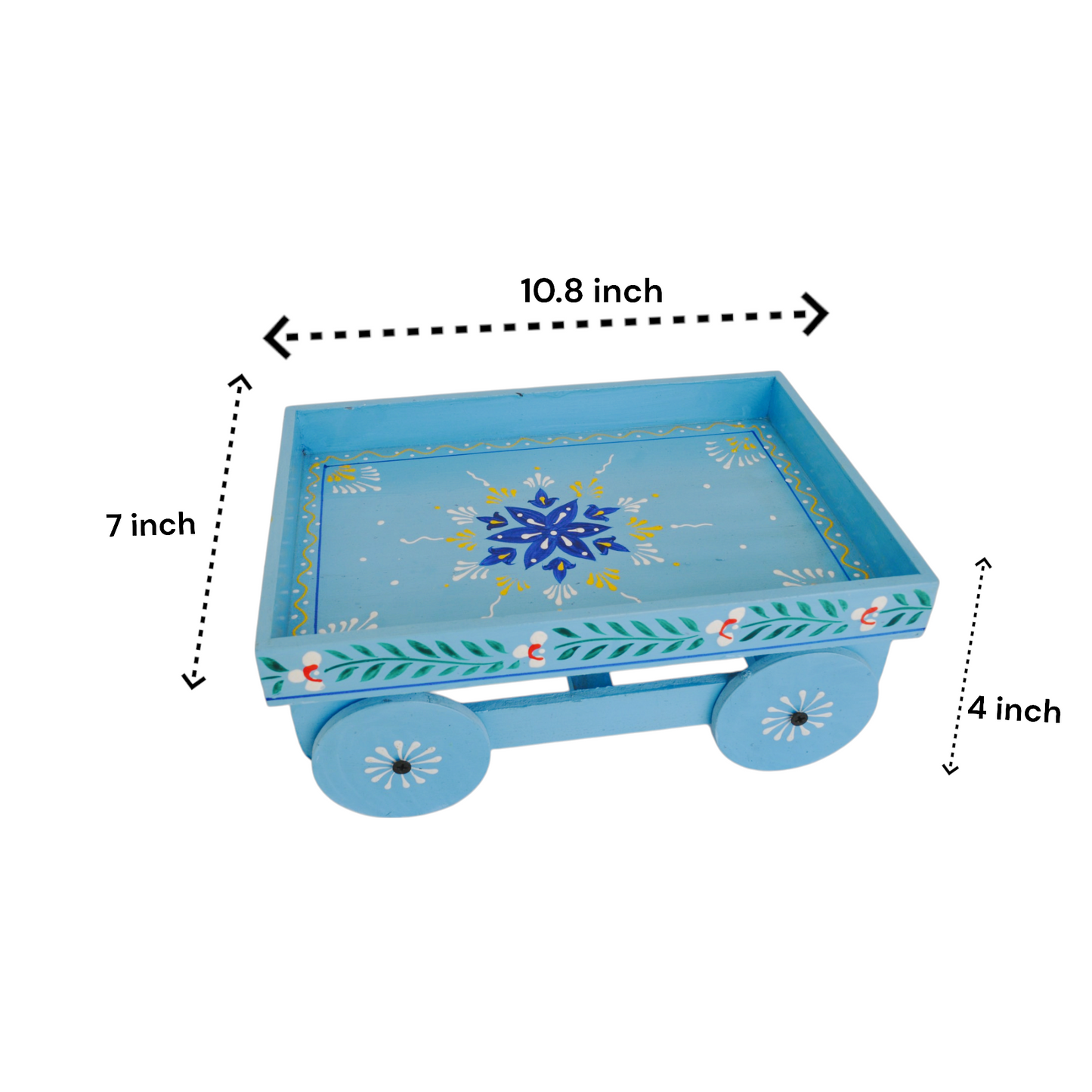 Wooden Handpained Tea Thela Serving Table Trolley-Blue