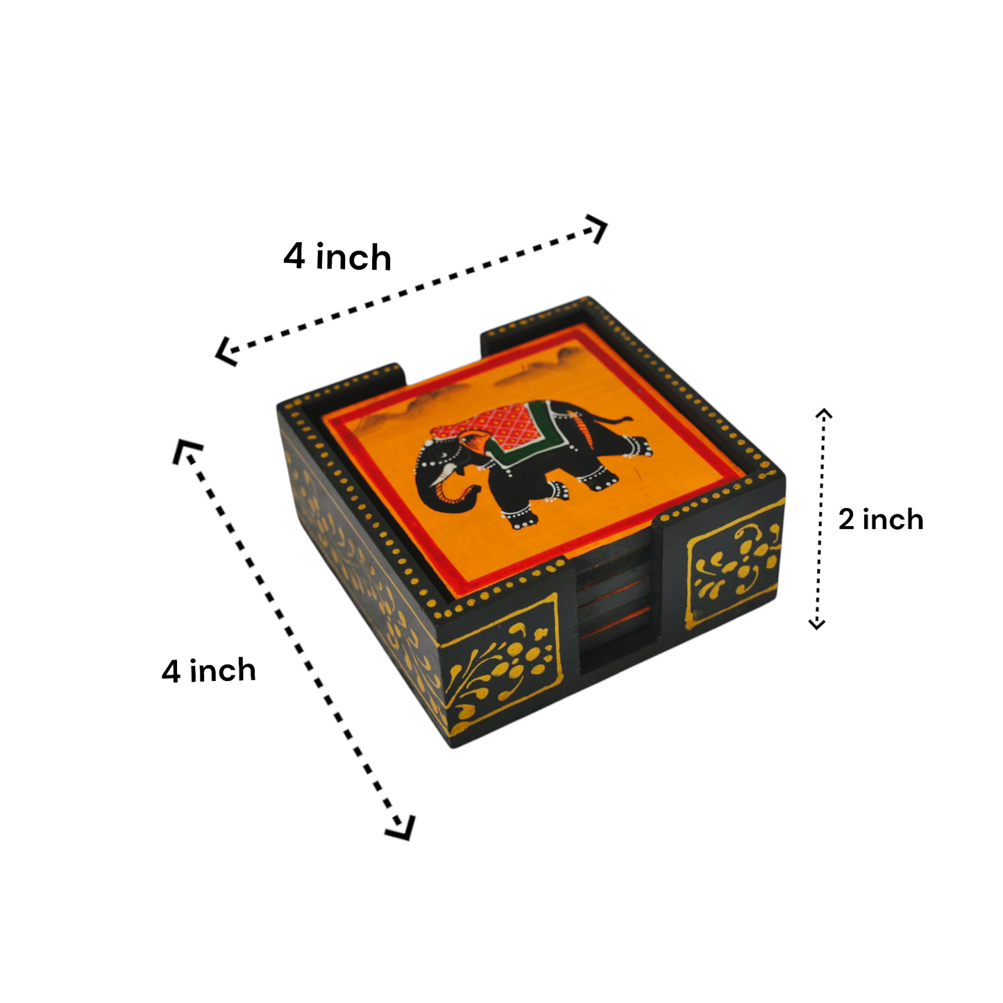 Elephant Hand Painted Tea Coasters Set Of 6 Pcs