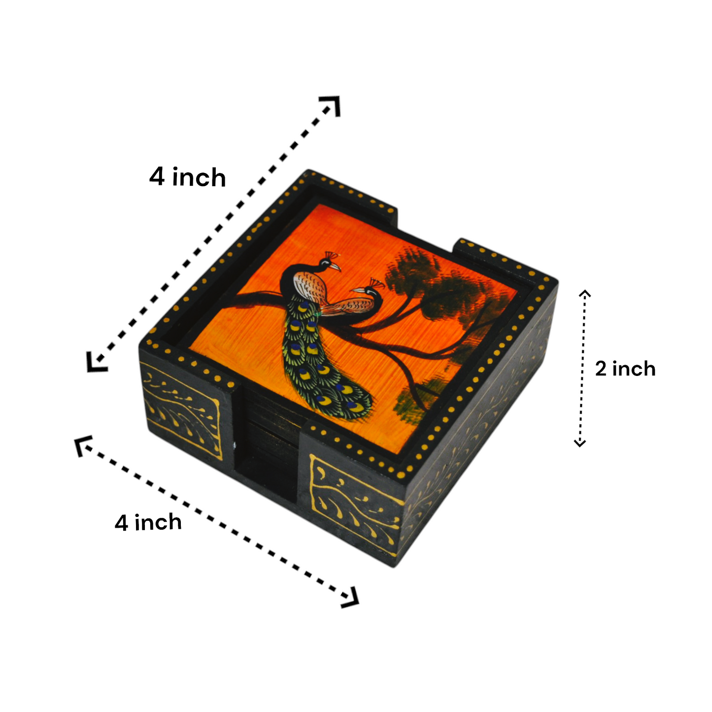 Peacock Hand Painted Tea Coasters Set Of 6 Pcs