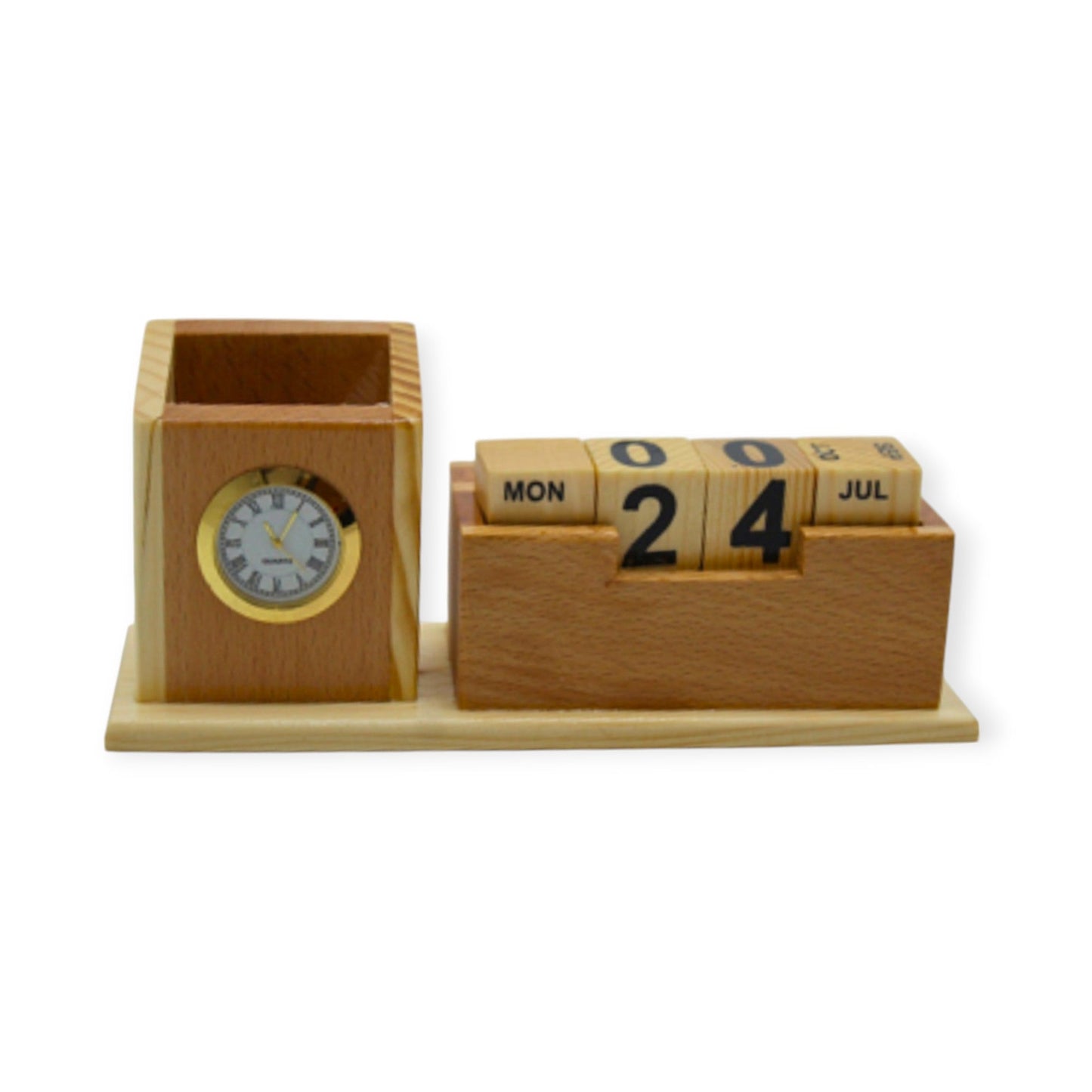 Wooden Desk Pen Holder Clock With Calendar Set of 50