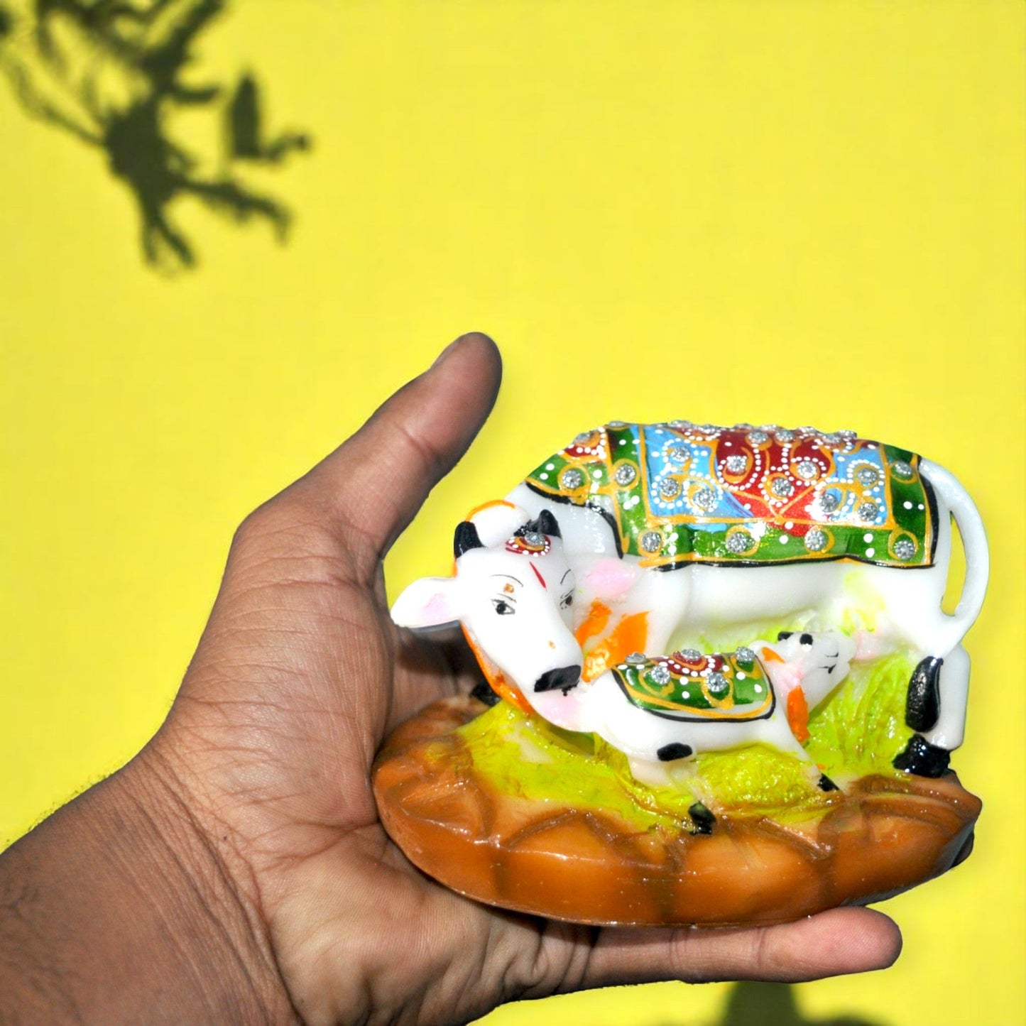 Marble Kamdhenu Idol Cow With Calf Statue