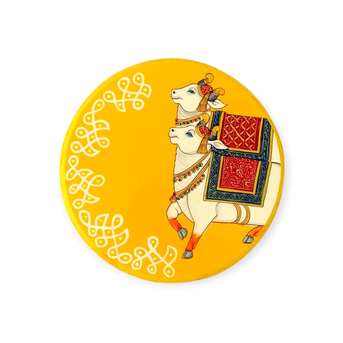 Hand Painted Wooden Plate Wall Painting Cow