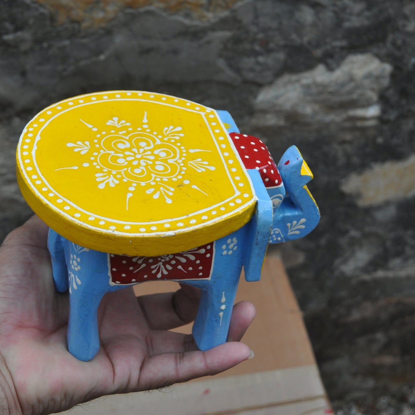 Wooden Hand Painted Elephant Stool - Multicolor pair