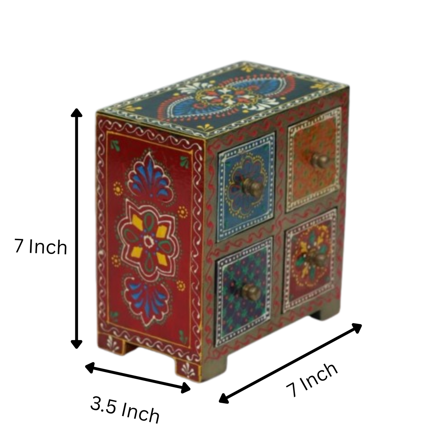 Wooden Hand Painted Drawer Storage Box-Mor Pankh Mandala