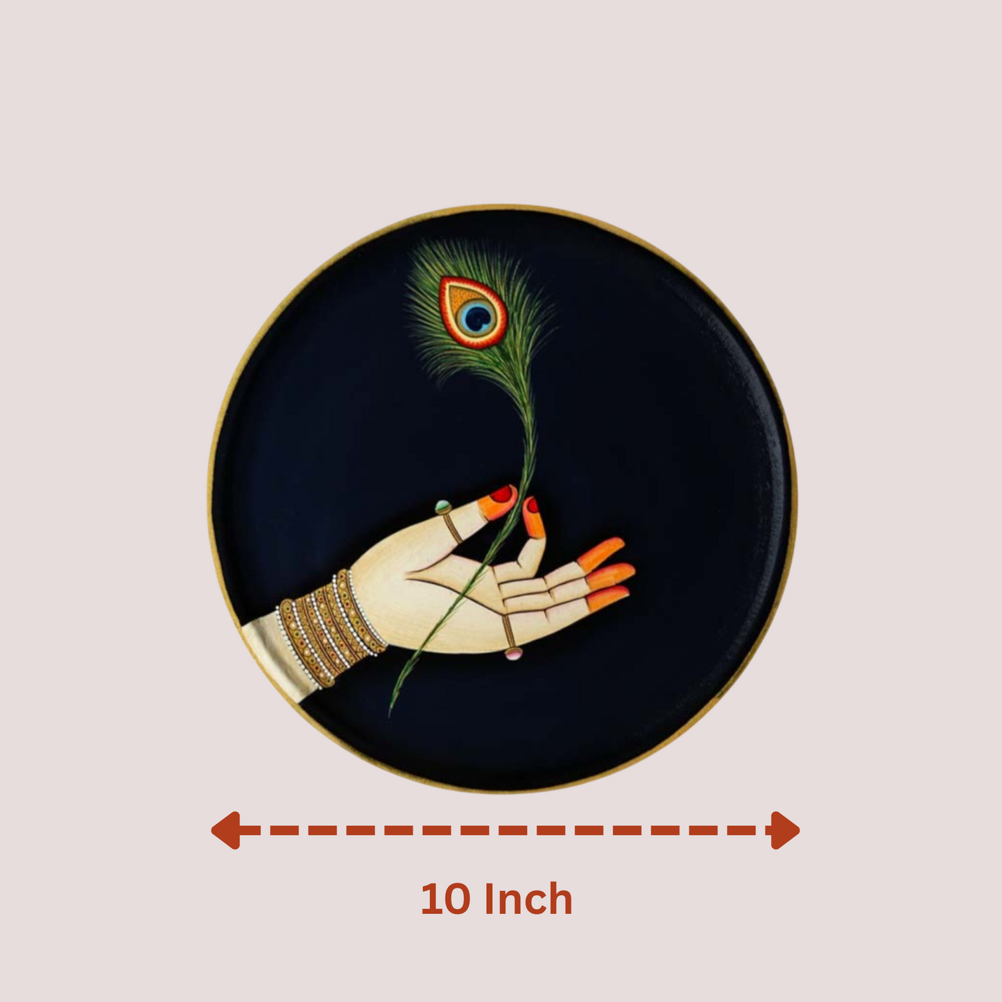 Wooden Hand Painted Round Plates Wall-Peacock Feather Design