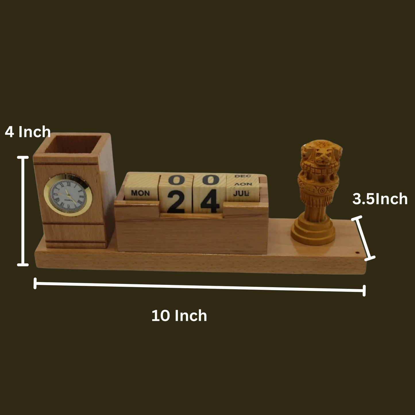 Wooden Desk Pen Holder With Calender Ashok Stambh Set of 50