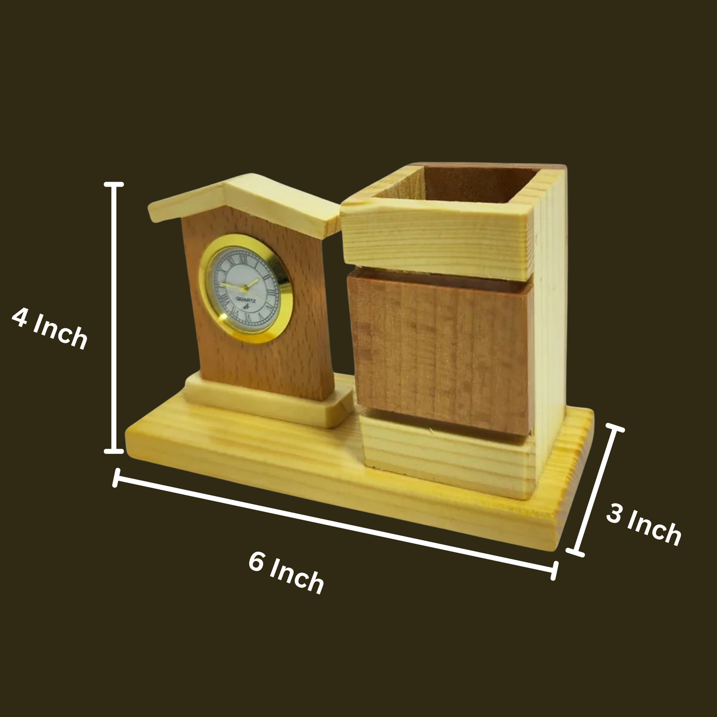 Wooden Desk Pen Holder With Clock Set of 50