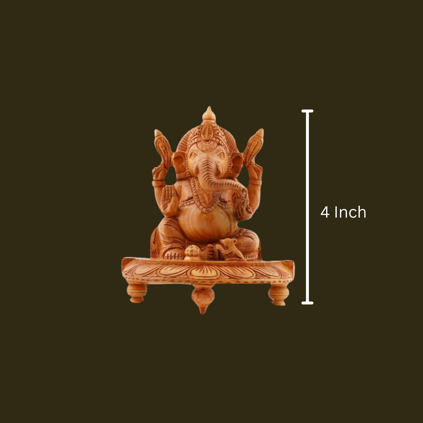 Wooden Ganesh Sitting Statue Home Decor