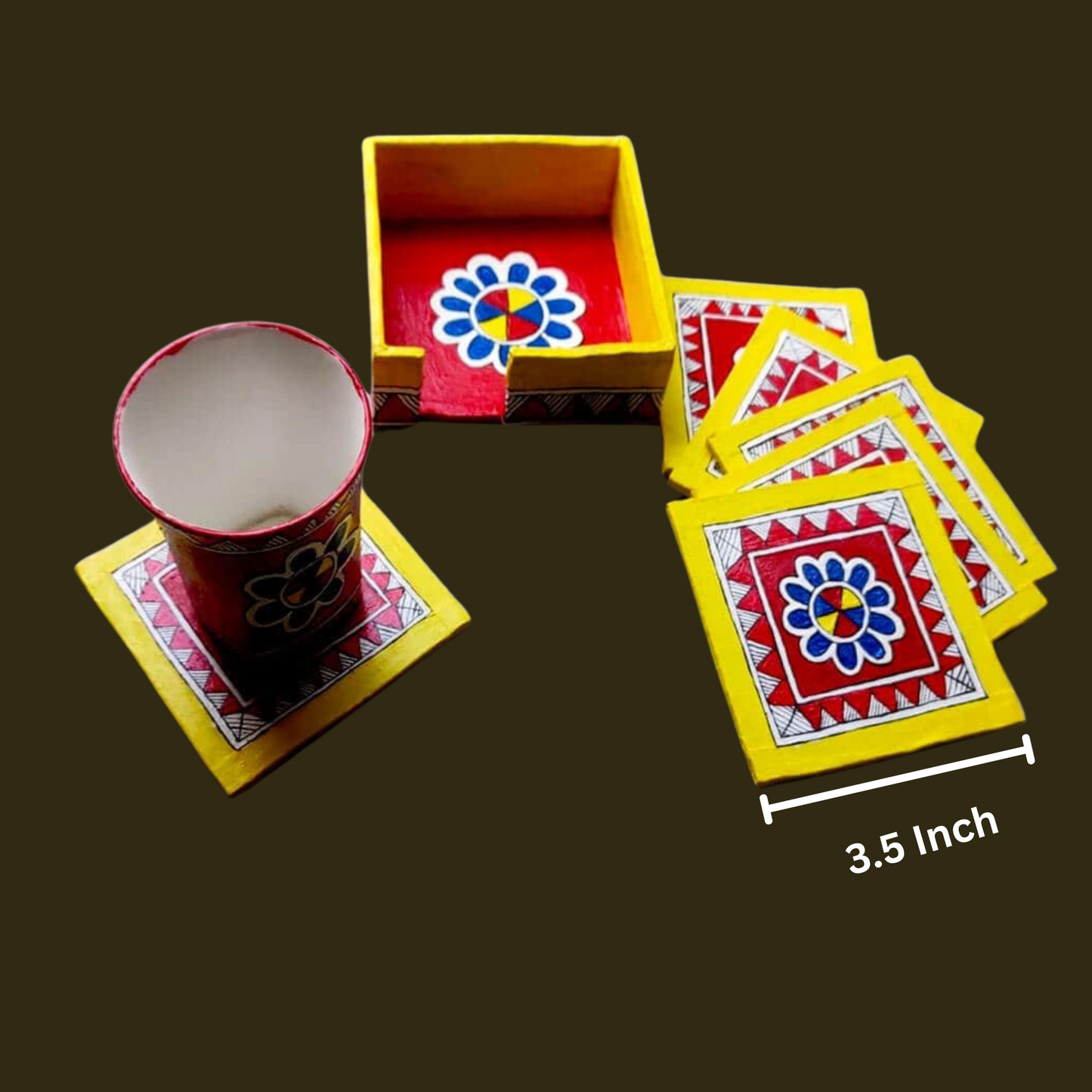 Wooden Hand Painted Coster Set of 6