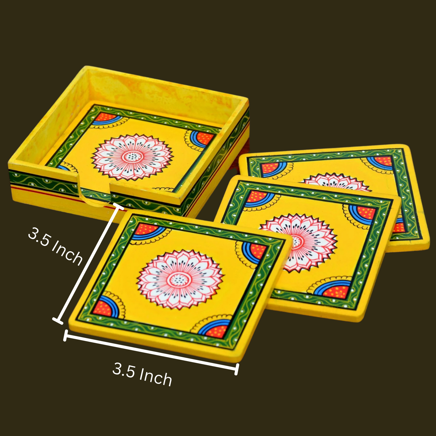 Wooden Painted Tea Coaster Set Of 4