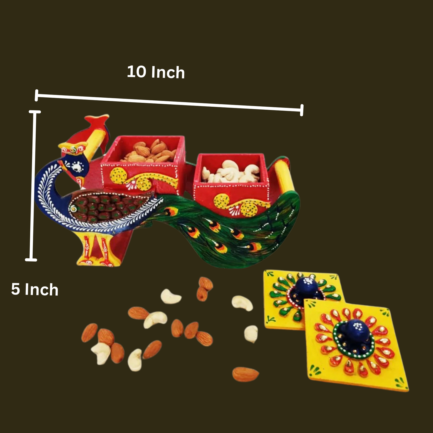 Wooden Peacock Dry Fruit Shape Box 2