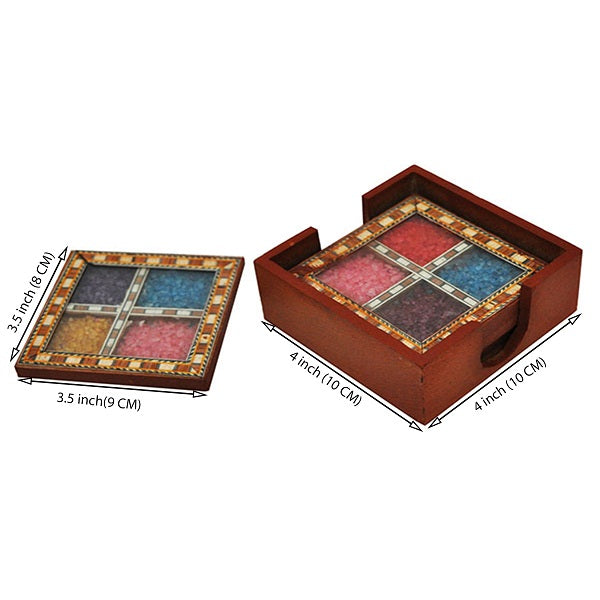 Wooden Gemstone Shisham Coaster Set