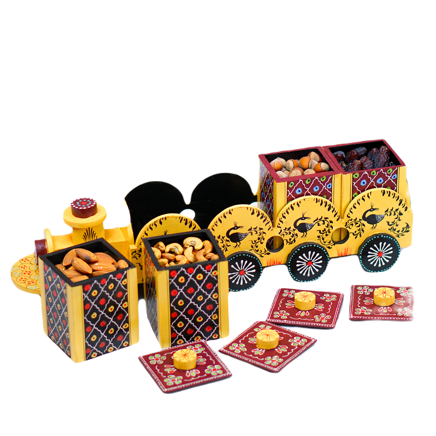 Wooden Train Shape Dry Fruit Holder 4 Box