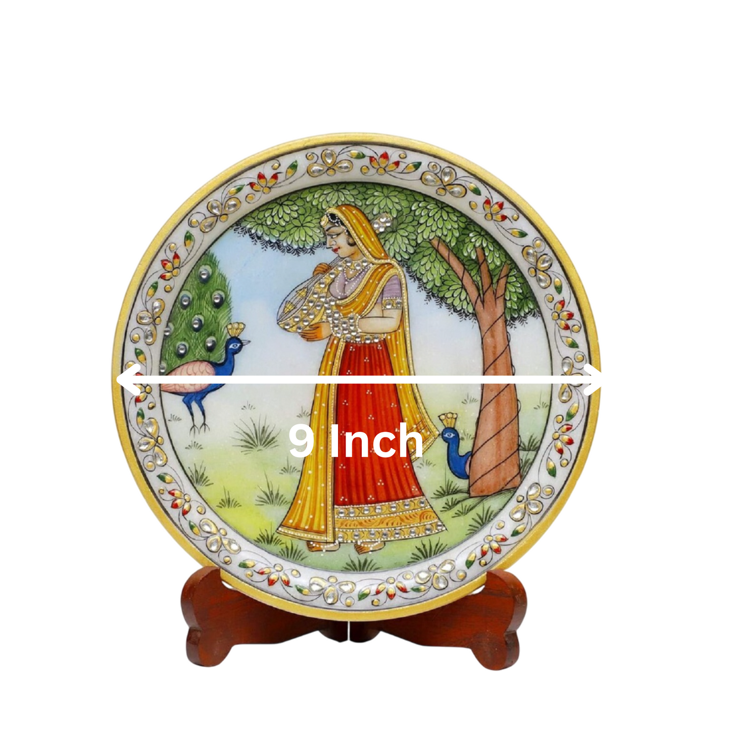 Marbel Round Ragini Plate With Wood Stand