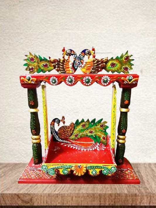 Wooden Peacock Swing Jhula for Laddu Gopal Krishna