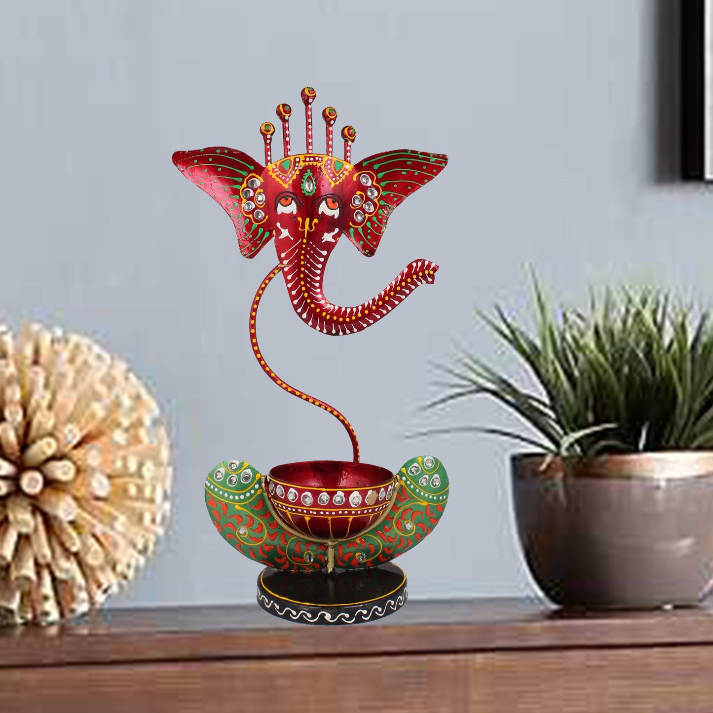 Ganesha Tea Light And Stand Showpiece 12 Inch