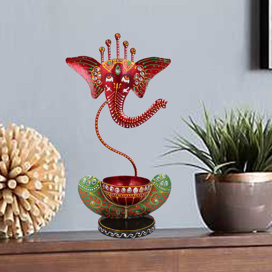 Ganesha Tea Light And Stand Showpiece 12 Inch