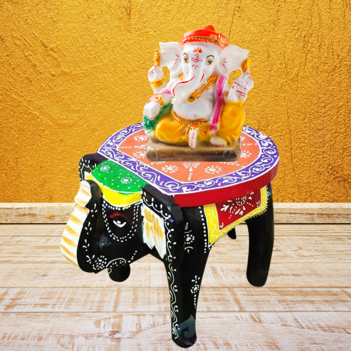 Wooden Elephant Stool Side Table/ Pooja Table 8 Inch