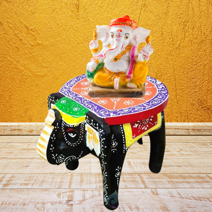 Wooden Elephant Stool Side Table/ Pooja Table 8 Inch