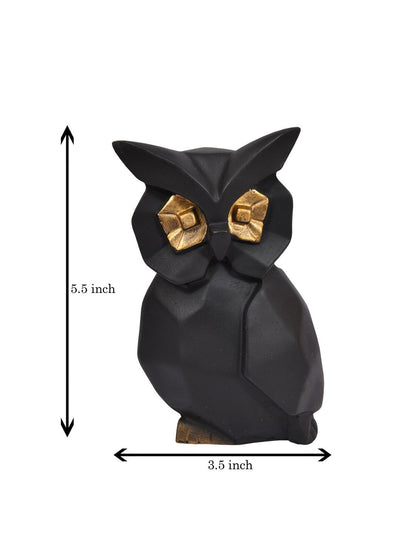 Attractive Owl Polyresin Showpiece Set Of 2 - Black