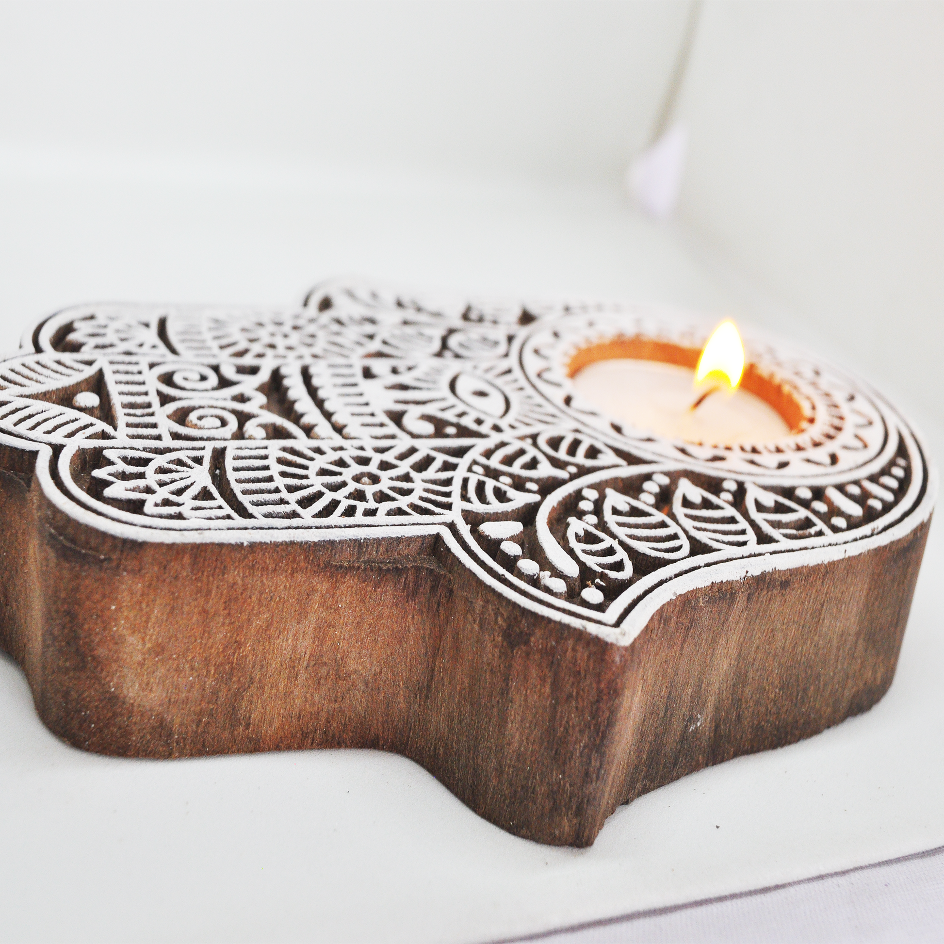 Wooden Hand block Hand Shape Diya pair