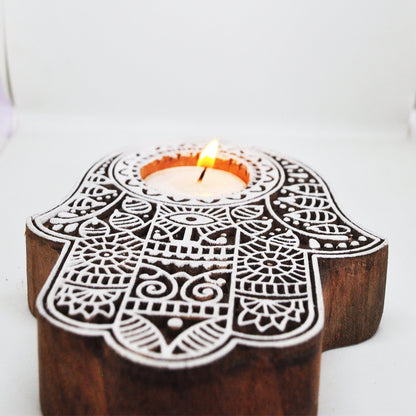 Wooden Hand block Hand Shape Diya pair