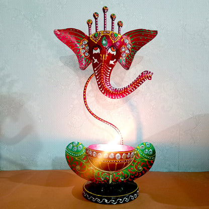 Ganesha Tea Light And Stand Showpiece 12 Inch