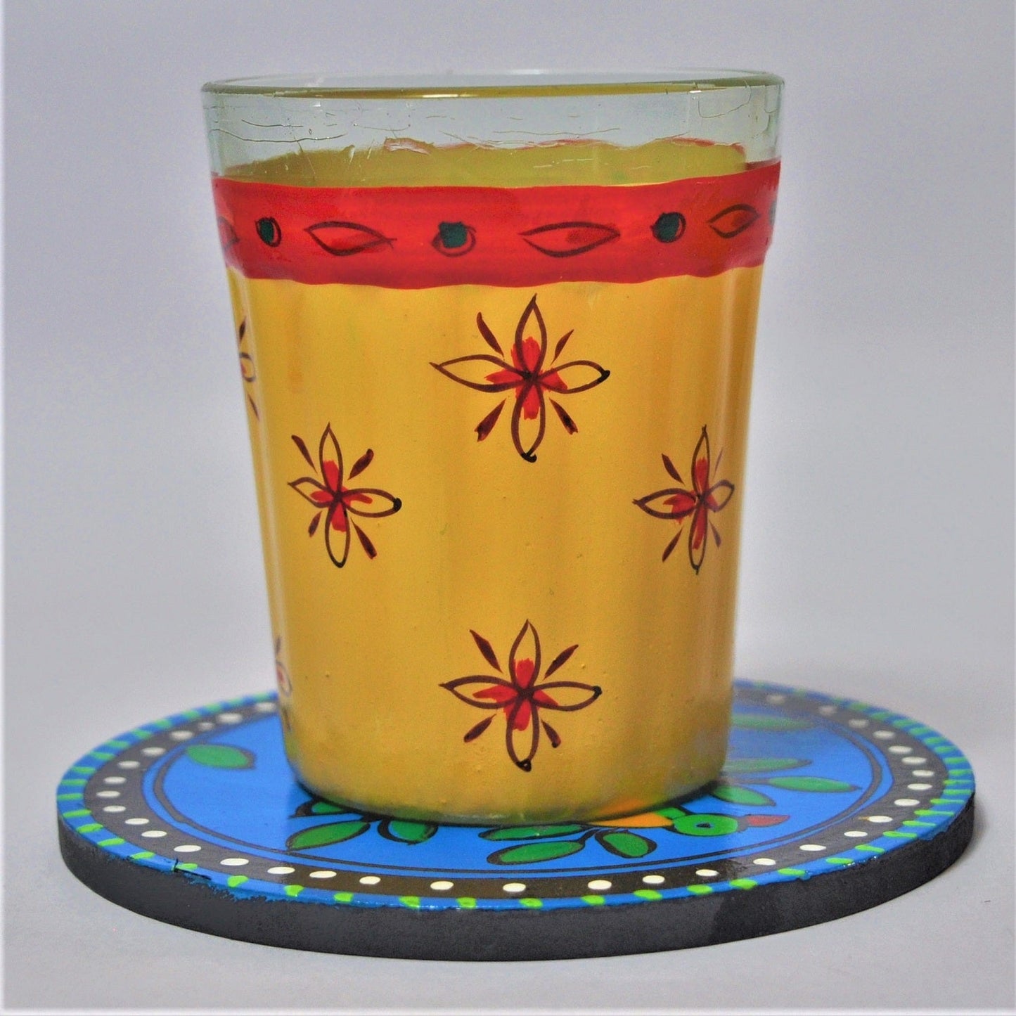 Hand Painted Aluminium Kettle And 2 Glass Set