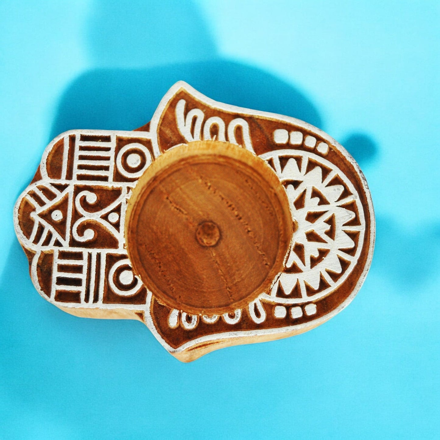 Wooden Small Block hand Shape Diya pair